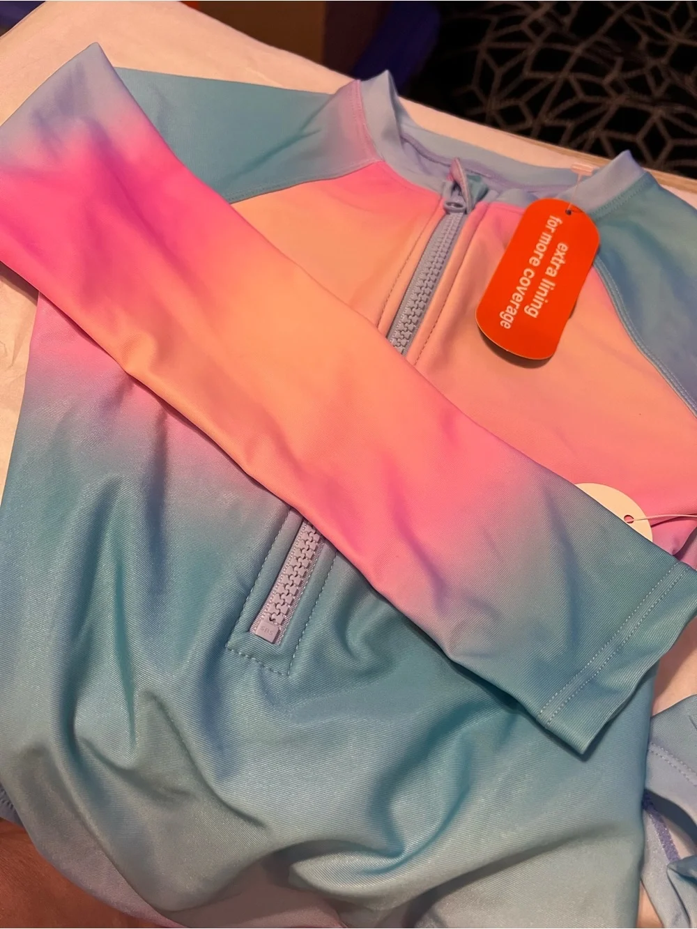 NWT Wonder Nation Girls 10/12 Pastel Ombre Long Sleeve One Piece Swimsuit UPF 50